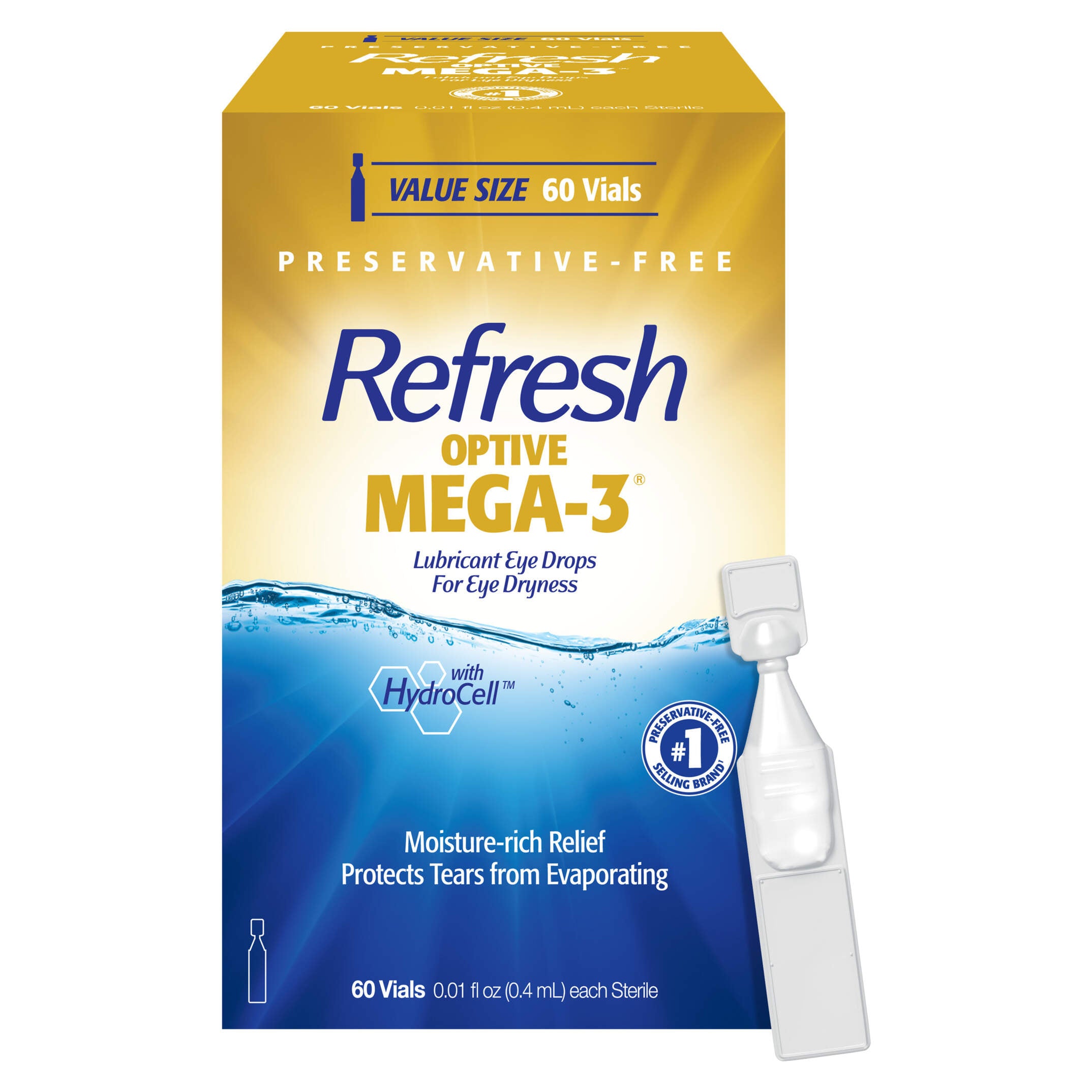 Refresh Optive Mega-3 Lubricant Eye Drops – Eenmalige Oogdruppels Zonder Conserveermiddelen